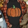 Best Dear-Lover Glittering Pumpkin Graphic Halloween T Shirt Black