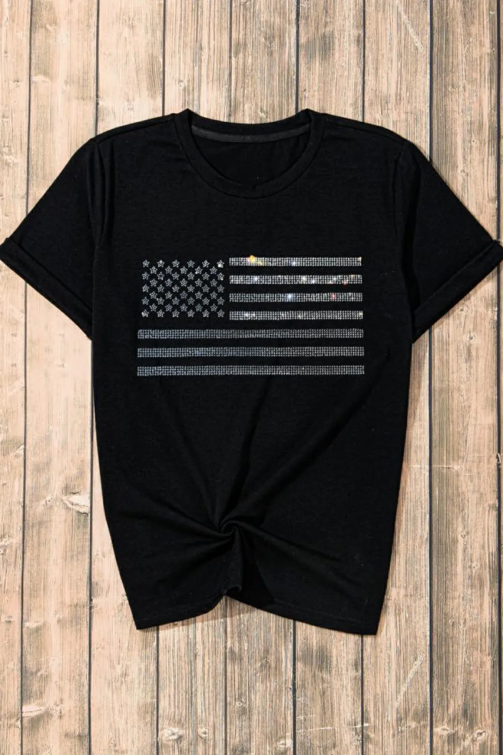 Online Dear-Lover Glittering Rhinestone American Flag Pattern T Shirt Black