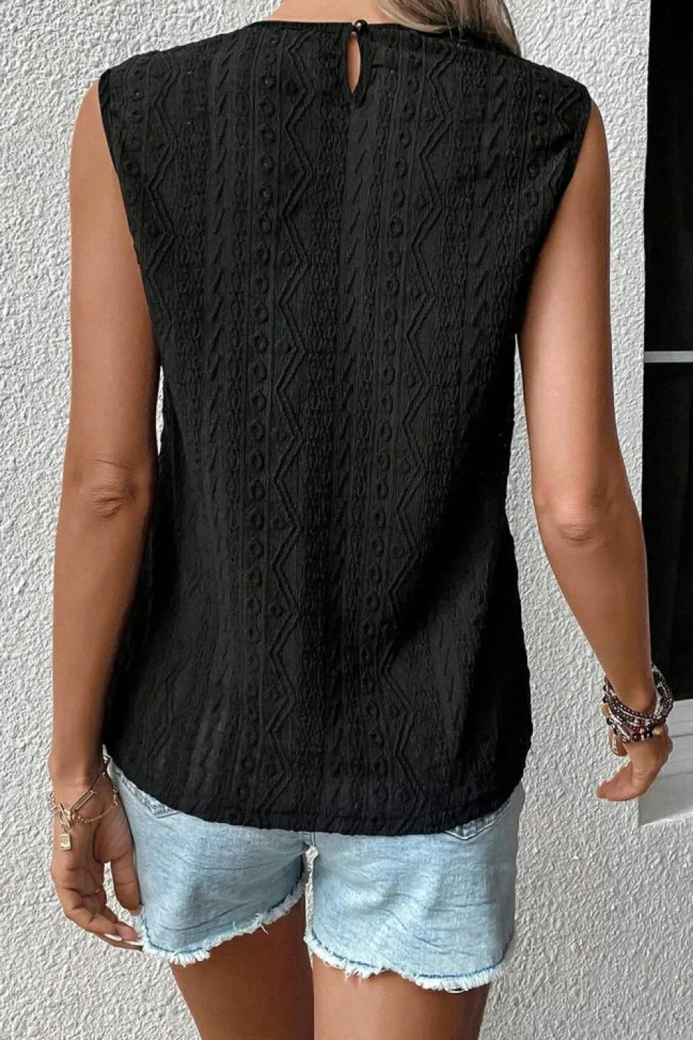 Hot Dear-Lover Guipure Lace Crochet Keyhole Back Tank Top Black