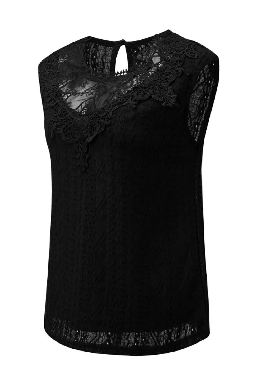 Hot Dear-Lover Guipure Lace Crochet Keyhole Back Tank Top Black