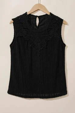 Hot Dear-Lover Guipure Lace Crochet Keyhole Back Tank Top Black