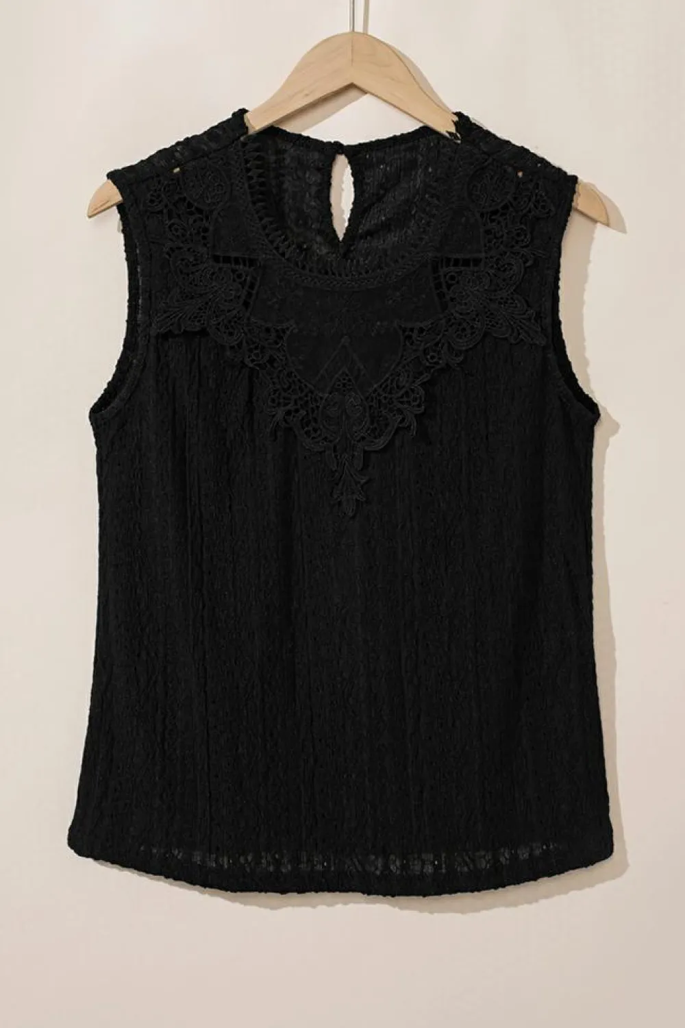 Hot Dear-Lover Guipure Lace Crochet Keyhole Back Tank Top Black