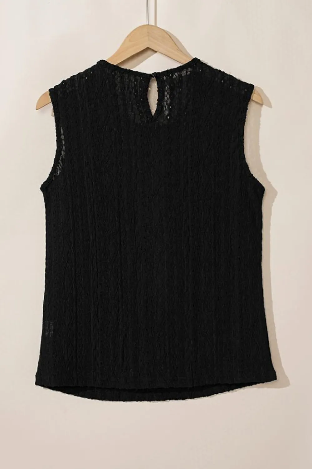 Hot Dear-Lover Guipure Lace Crochet Keyhole Back Tank Top Black