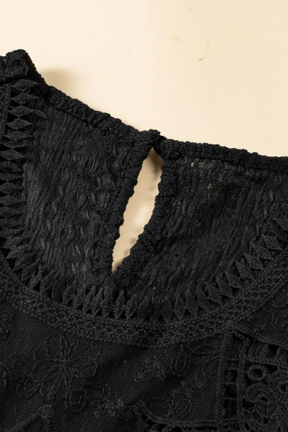 Hot Dear-Lover Guipure Lace Crochet Keyhole Back Tank Top Black