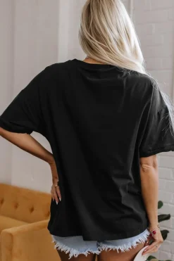 Fashion Dear-Lover Guitar Music Notes Patched Graphic Oversize Tee Black