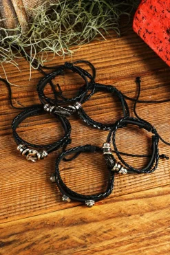 Clearance Dear-Lover Gun Skull Star PU Leather Bracelet Set Black