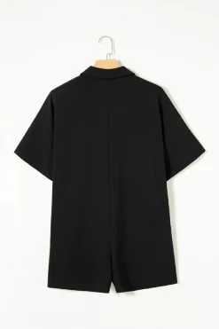 Best Dear-Lover Half Button Collared Loose Romper Black