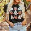 Discount Dear-Lover Halloween Ghost Pumpkin Print Crew Neck T Shirt Black
