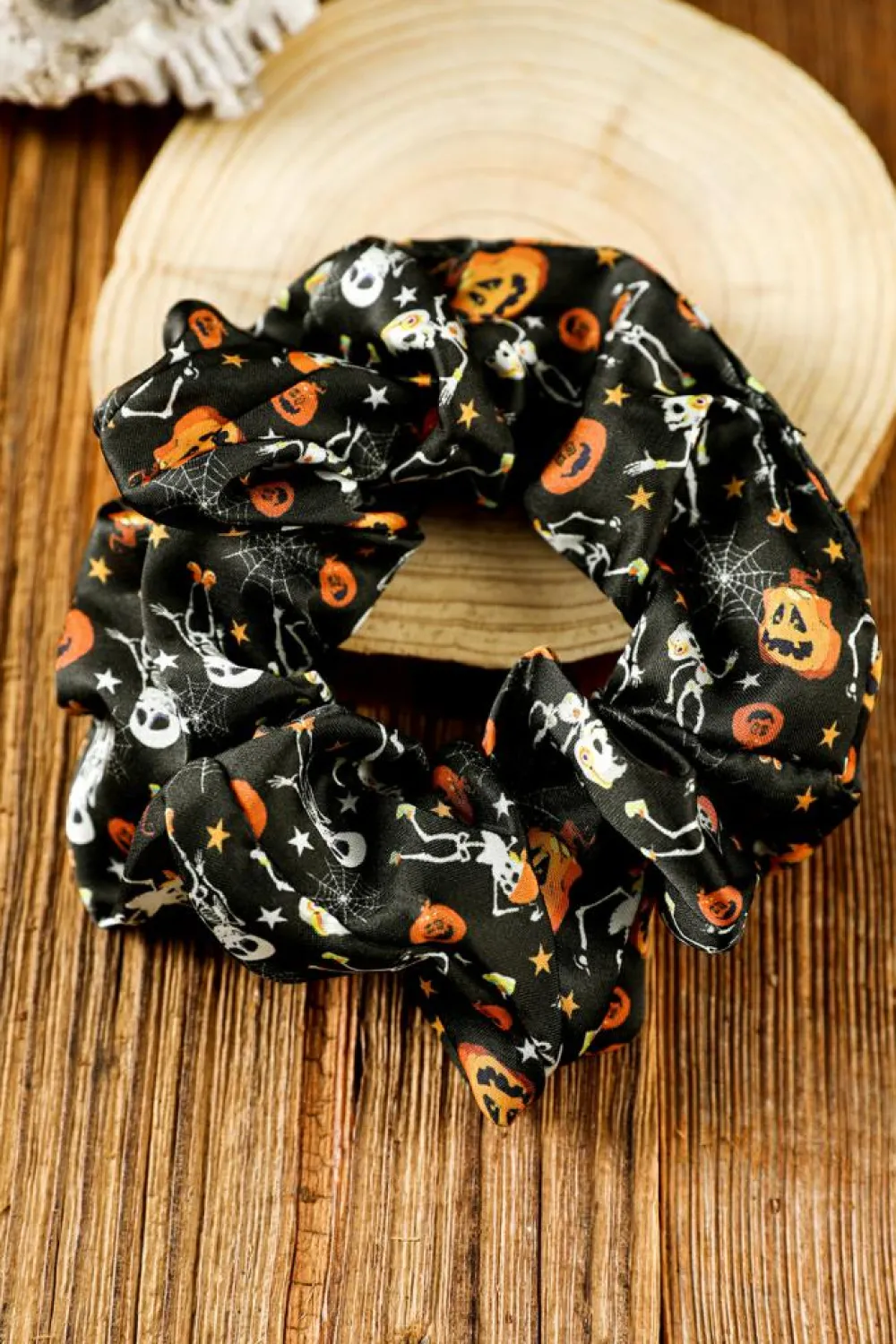 Discount Dear-Lover Halloween Pattern Print Hair Scrunchie Black