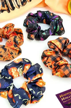 Discount Dear-Lover Halloween Pattern Print Hair Scrunchie Black