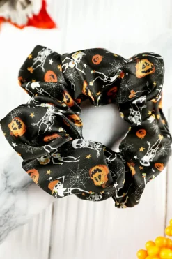 Discount Dear-Lover Halloween Pattern Print Hair Scrunchie Black