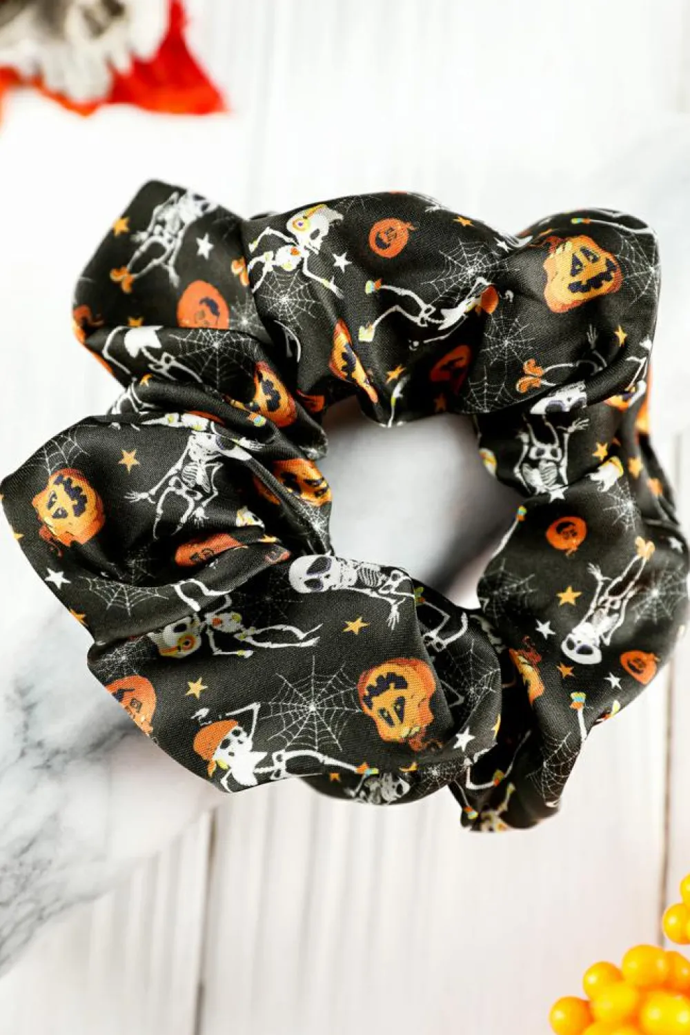 Discount Dear-Lover Halloween Pattern Print Hair Scrunchie Black
