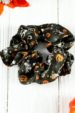 Discount Dear-Lover Halloween Pattern Print Hair Scrunchie Black