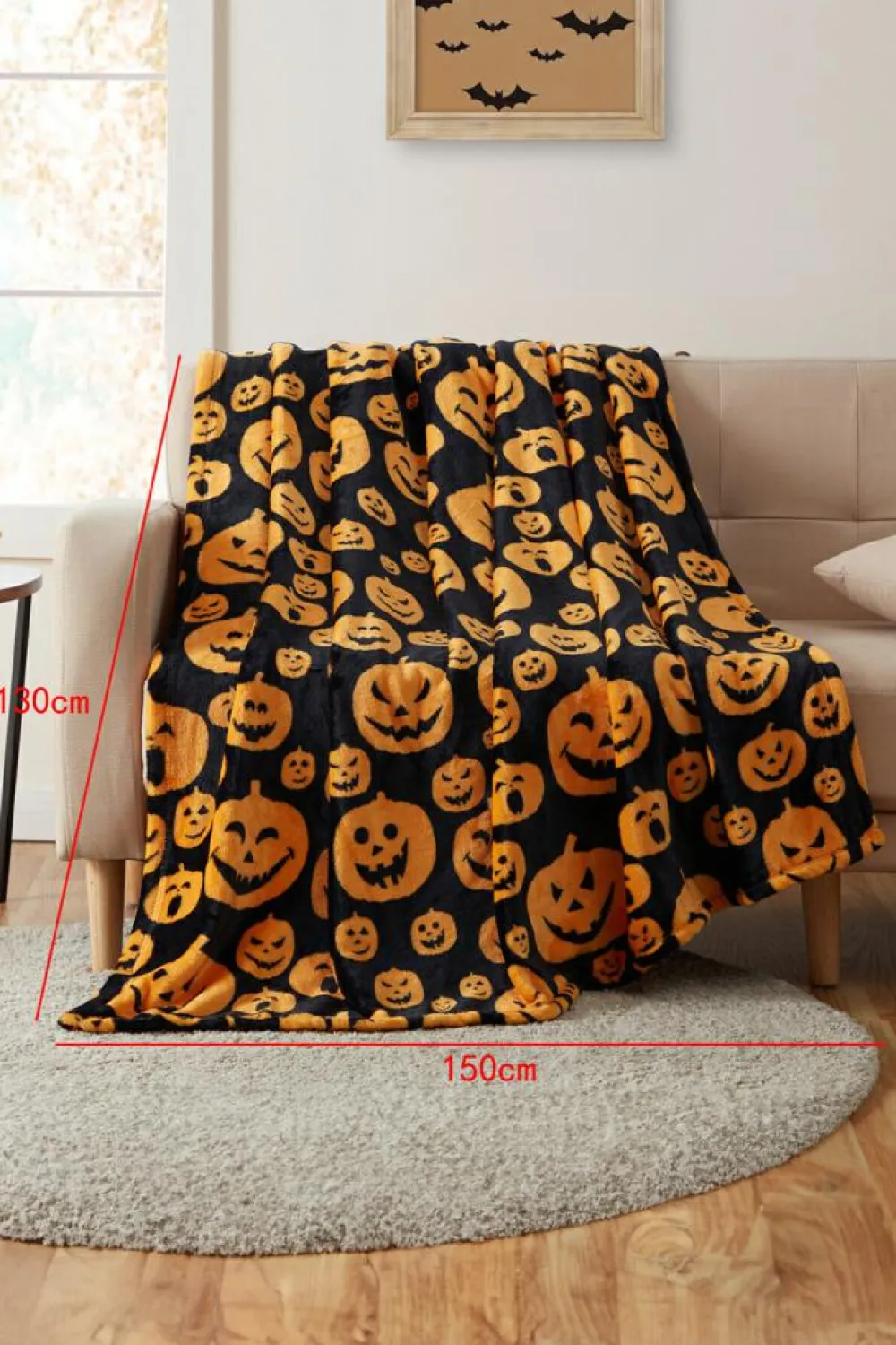 Outlet Dear-Lover Halloween Pumpkin Face Print Fleece Blanket 130*150cm Black