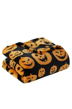 Outlet Dear-Lover Halloween Pumpkin Face Print Fleece Blanket 130*150cm Black