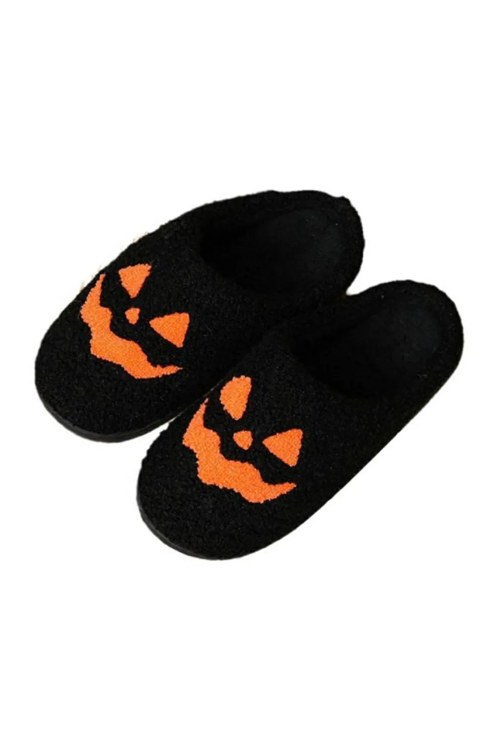 Sale Dear-Lover Halloween Pumpkin Face Graphic Plush Slippers Black