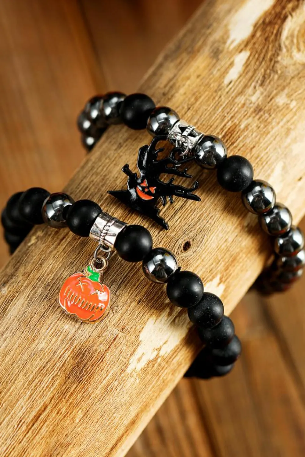 Online Dear-Lover Halloween Pumpkin Ghost Pendant Beaded Layered Bracelet Set Black
