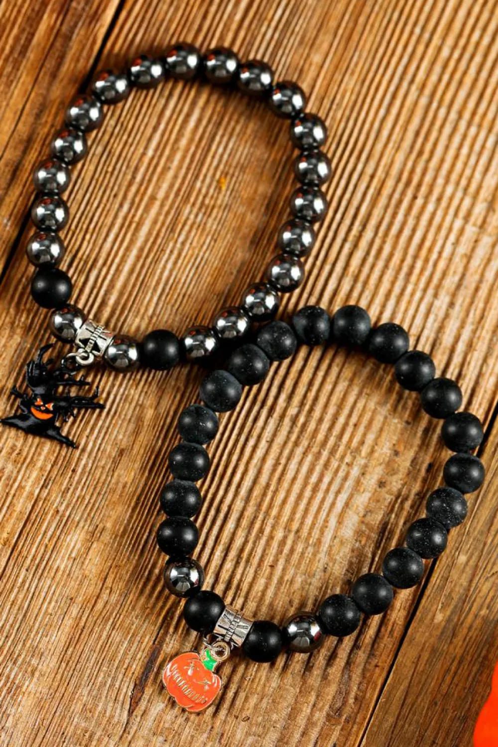 Online Dear-Lover Halloween Pumpkin Ghost Pendant Beaded Layered Bracelet Set Black
