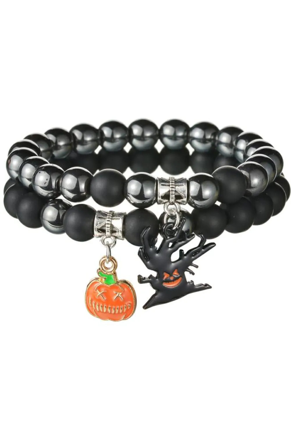 Online Dear-Lover Halloween Pumpkin Ghost Pendant Beaded Layered Bracelet Set Black