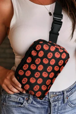 Best Dear-Lover Halloween Pumpkin Print Buckle Strap Square Crossbody Bag Black