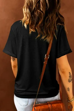 Sale Dear-Lover Happy GO Lucky Clover Print Crew Neck T Shirt Black