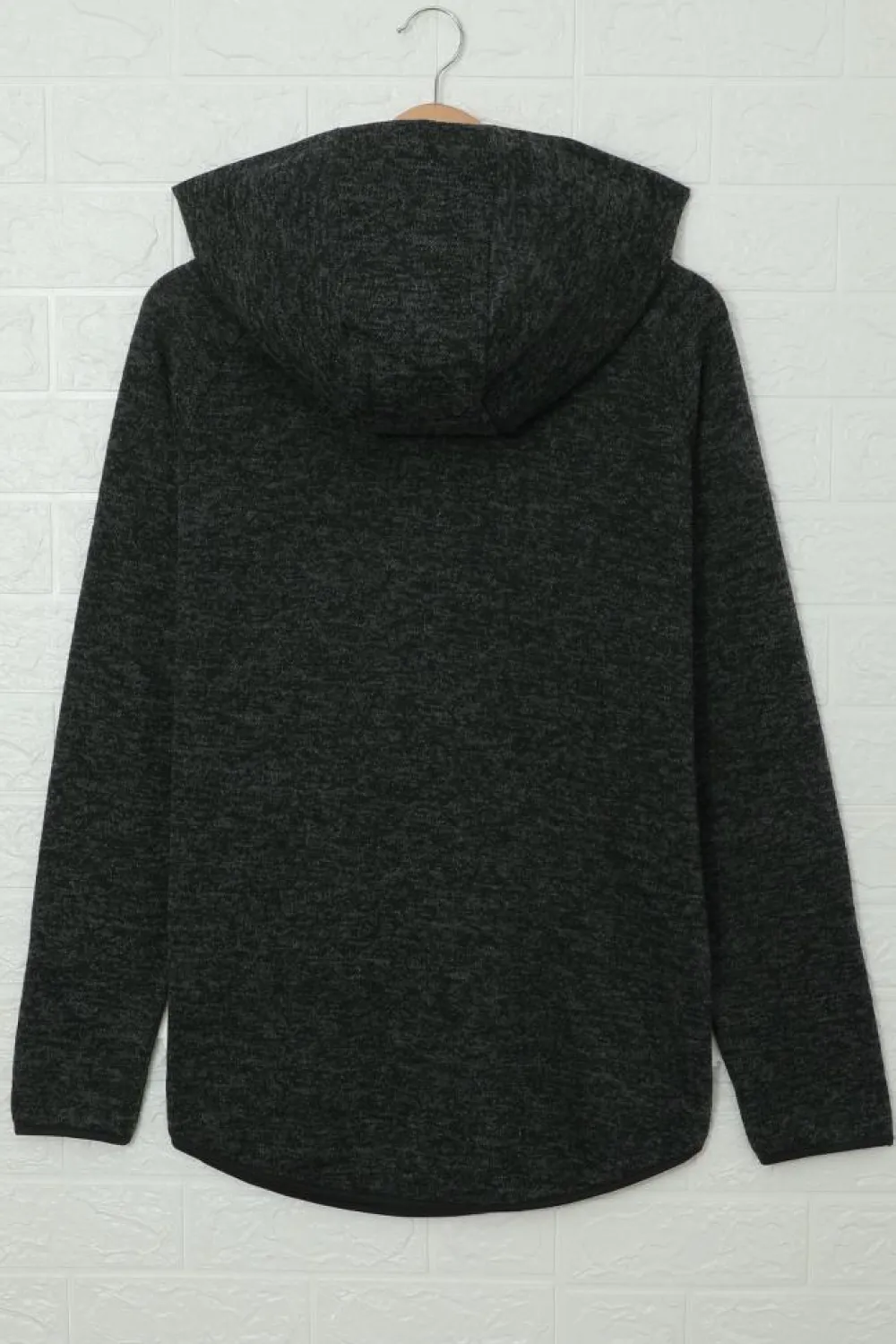 Online Dear-Lover Heathered Print Button Snap Neck Pullover Hoodie Black