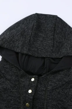 Online Dear-Lover Heathered Print Button Snap Neck Pullover Hoodie Black