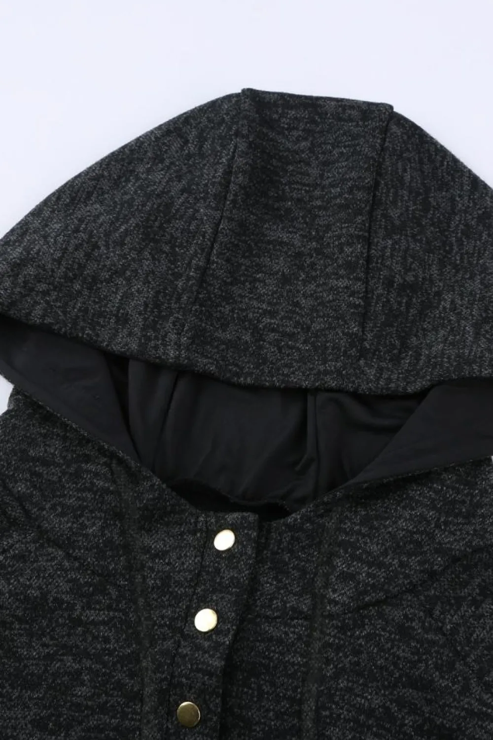 Online Dear-Lover Heathered Print Button Snap Neck Pullover Hoodie Black