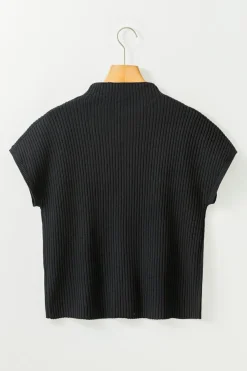 Hot Dear-Lover High Neck Christmas Holly Jolly Short Sleeve Sweater Black