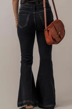 Hot Dear-Lover High Waist Button Front Flare Jeans Black