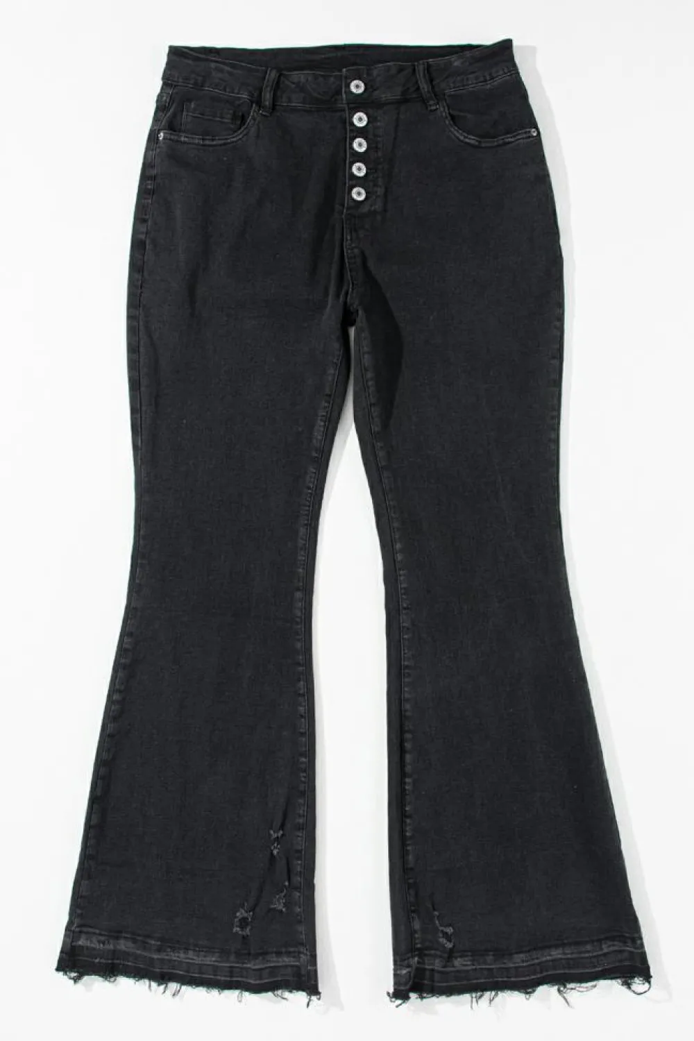 Hot Dear-Lover High Waist Button Front Flare Jeans Black