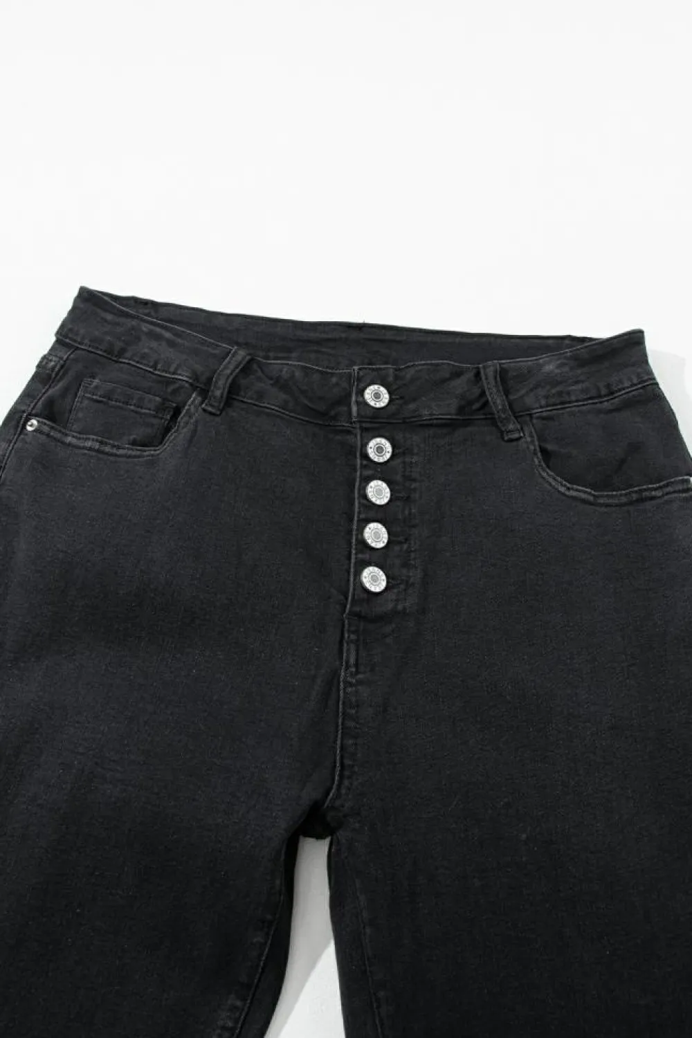 Hot Dear-Lover High Waist Button Front Flare Jeans Black