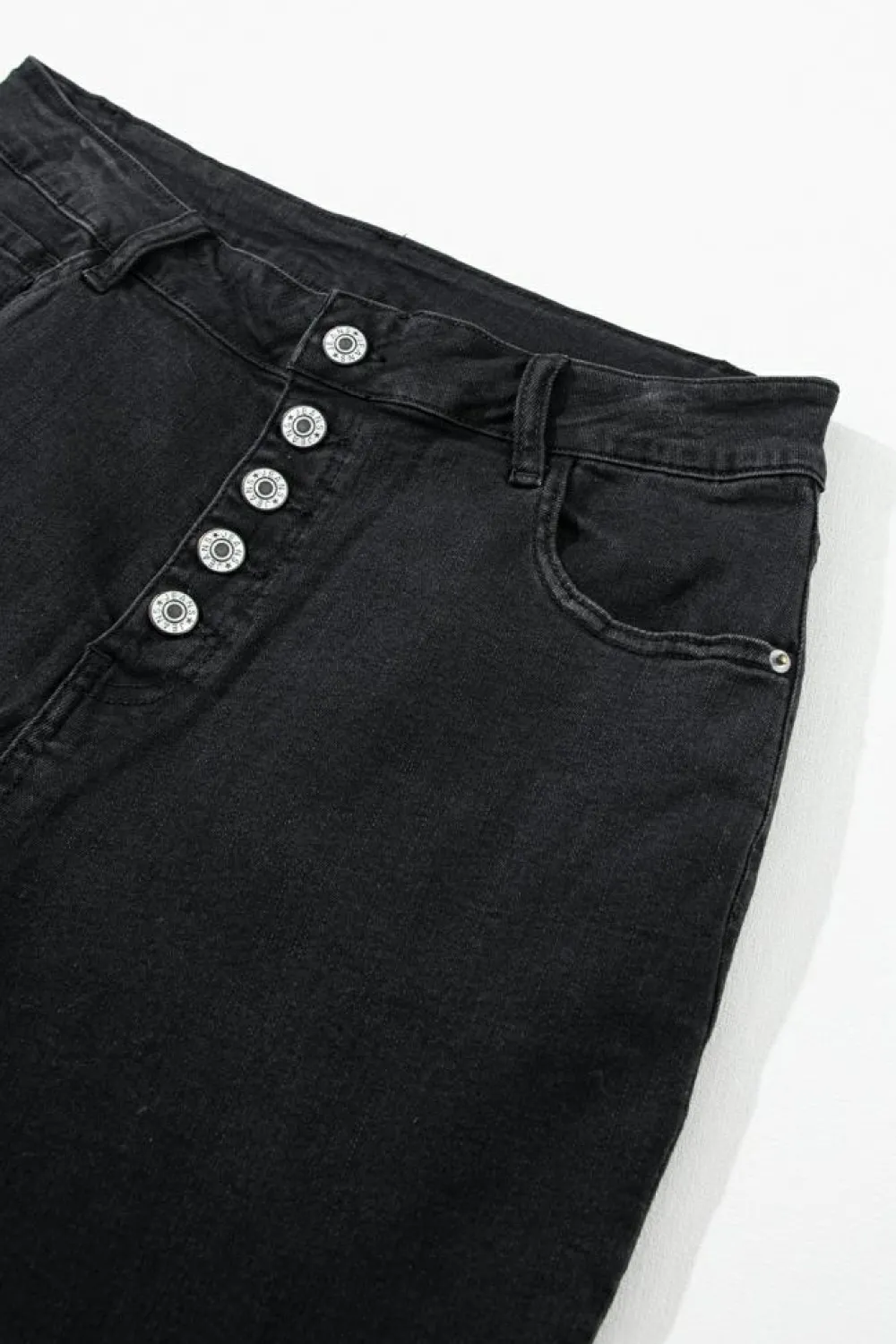 Hot Dear-Lover High Waist Button Front Flare Jeans Black