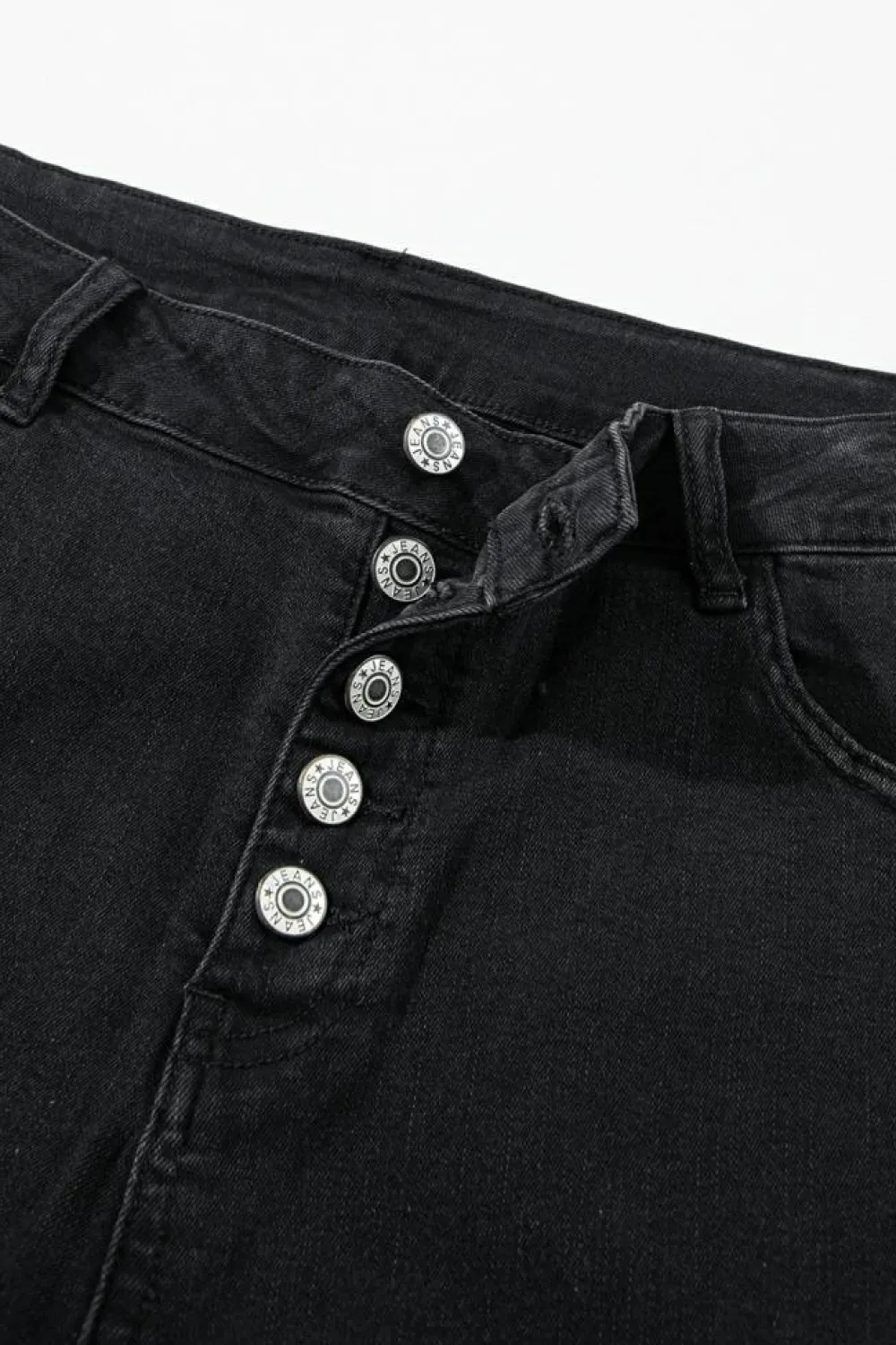 Hot Dear-Lover High Waist Button Front Flare Jeans Black
