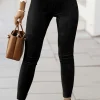 Hot Dear-Lover High Waist Faux Suede Skinny Leggings Black