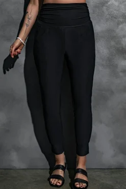 Fashion Dear-Lover High Waist Pleated Pocket Leggings Black