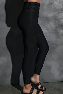Fashion Dear-Lover High Waist Pleated Pocket Leggings Black