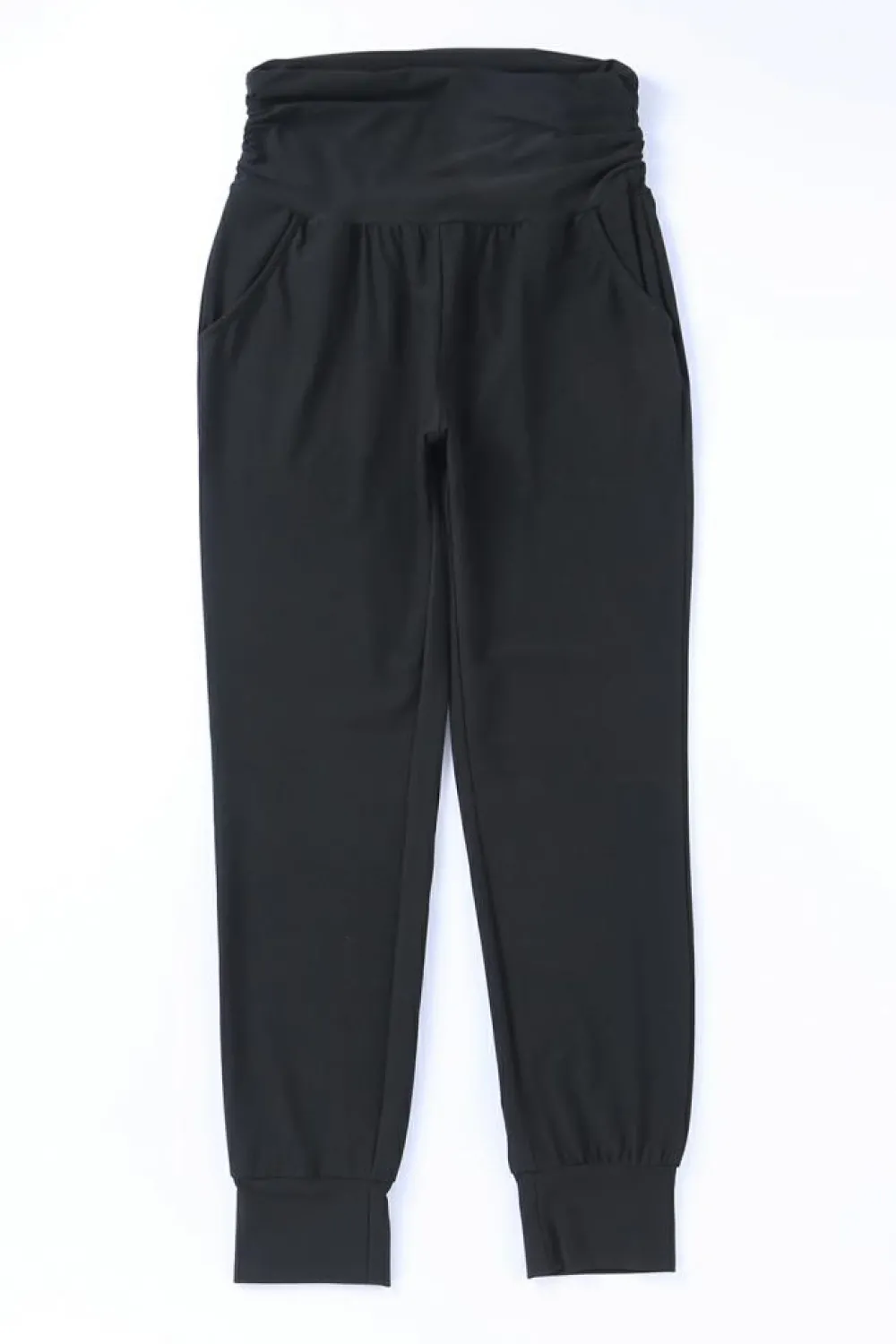 Fashion Dear-Lover High Waist Pleated Pocket Leggings Black