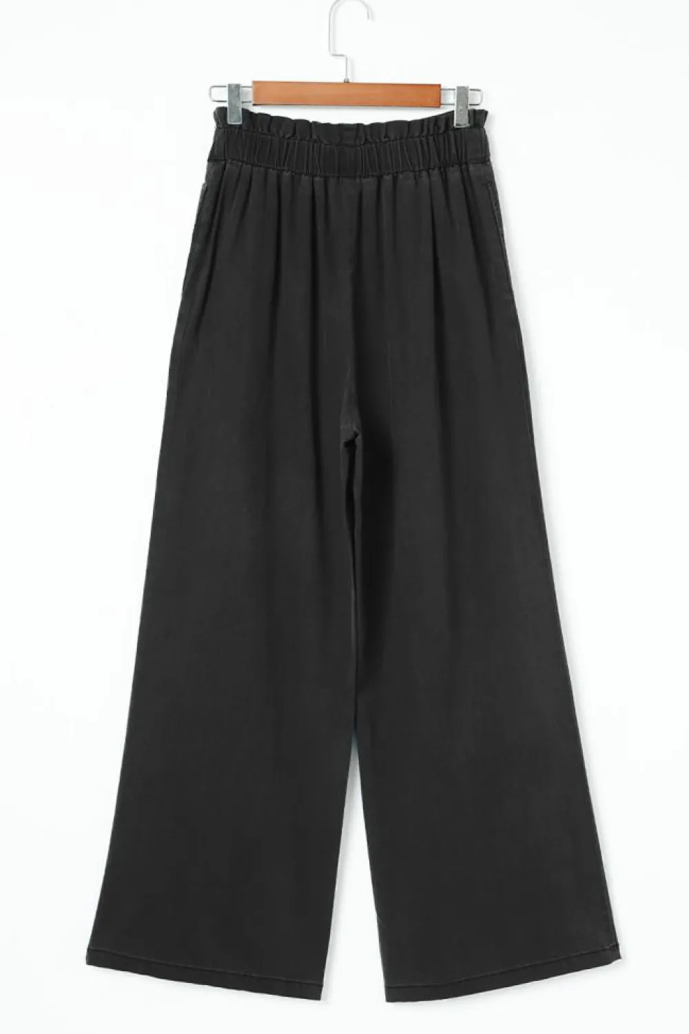 Fashion Dear-Lover High Waist Pocketed Wide Leg Tencel Jeans Black
