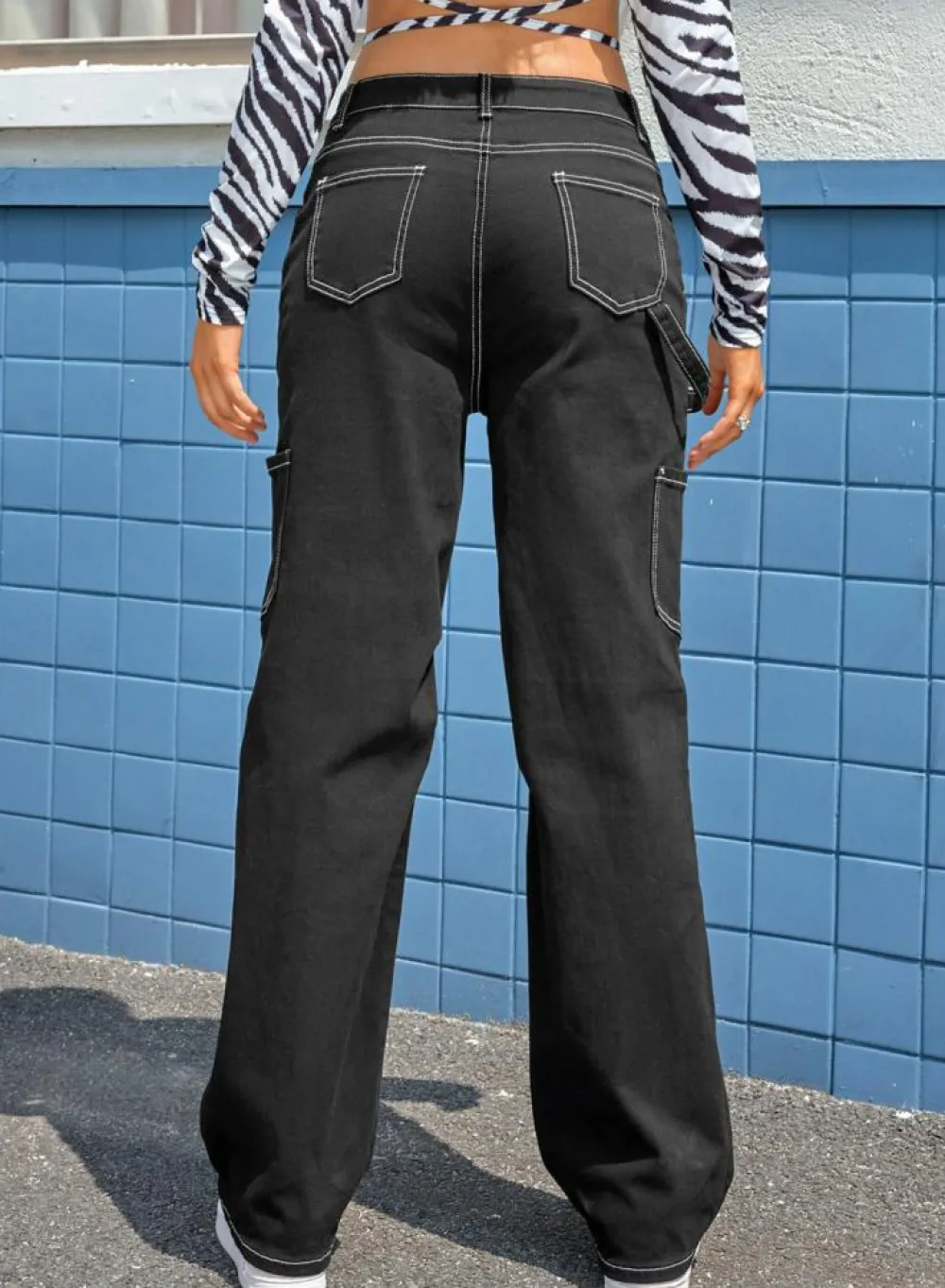 Fashion Dear-Lover High Waist Straight Leg Cargo Pants with Pockets Black