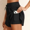 Clearance Dear-Lover High Waisted Drawstring 2-in-1 Side Pocket Color Block Bikini Shorts Black