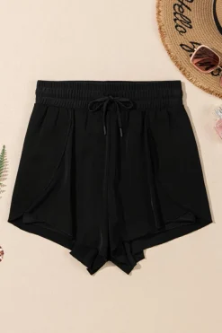 Clearance Dear-Lover High Waisted Drawstring 2-in-1 Side Pocket Color Block Bikini Shorts Black
