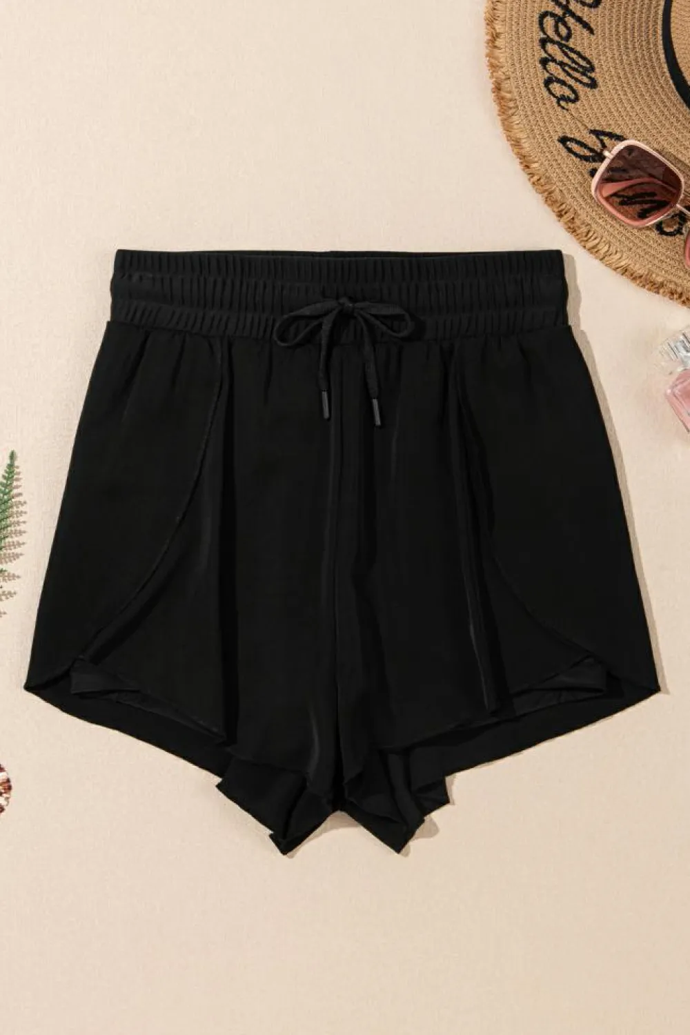Clearance Dear-Lover High Waisted Drawstring 2-in-1 Side Pocket Color Block Bikini Shorts Black