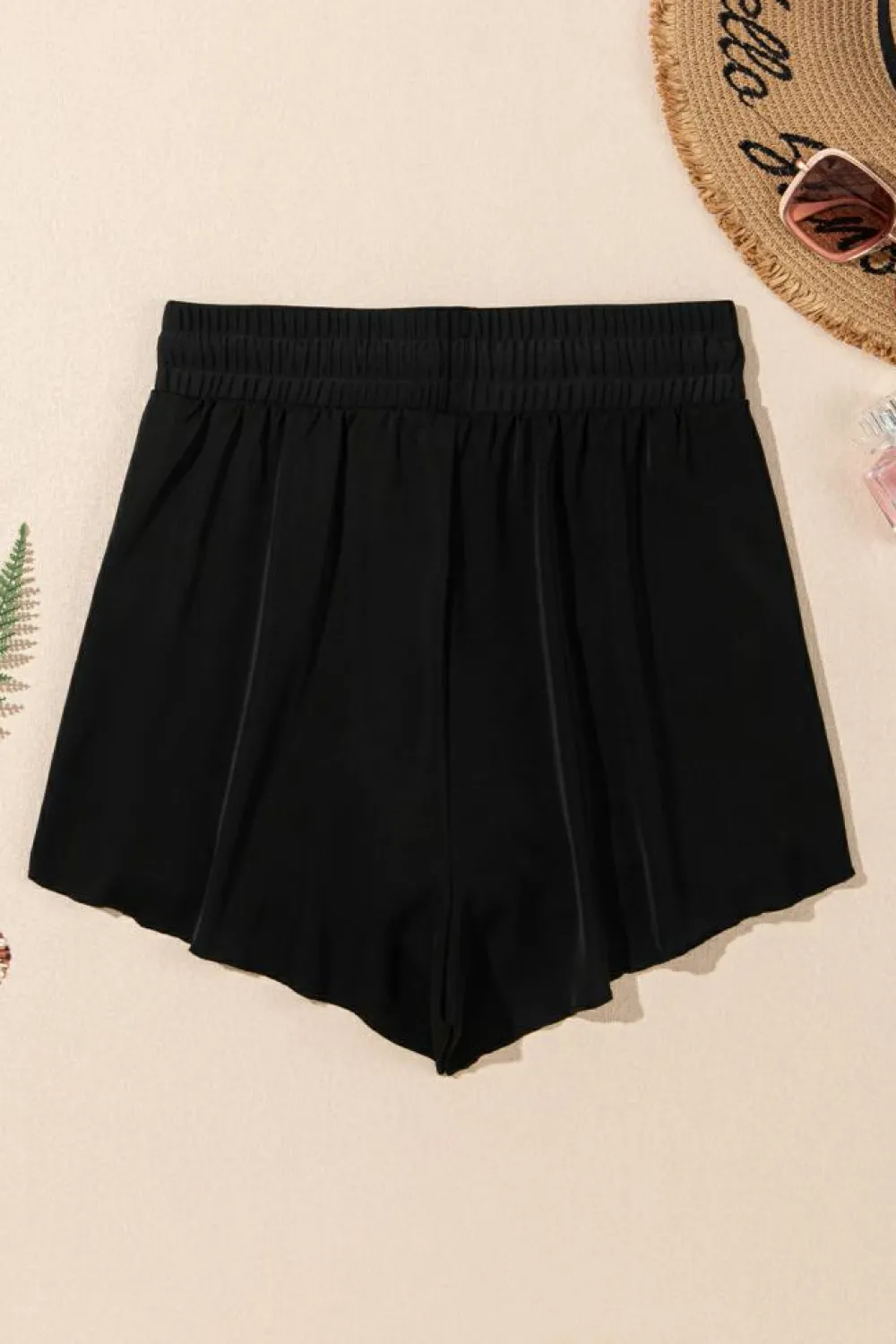 Clearance Dear-Lover High Waisted Drawstring 2-in-1 Side Pocket Color Block Bikini Shorts Black
