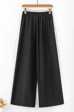 Clearance Dear-Lover High Waisted Tie Front Side Pocket Wide Leg Flowy Casual Pants Black