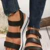 Outlet Dear-Lover Hollow Out Buckle PU Leather Platform Sandals Black