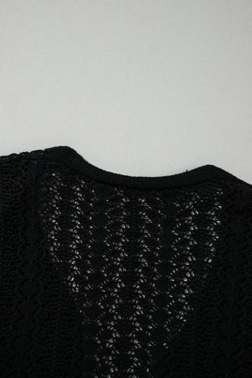 Fashion Dear-Lover Hollow Out Knit Drop Shoulder Open Front Cardigan Black