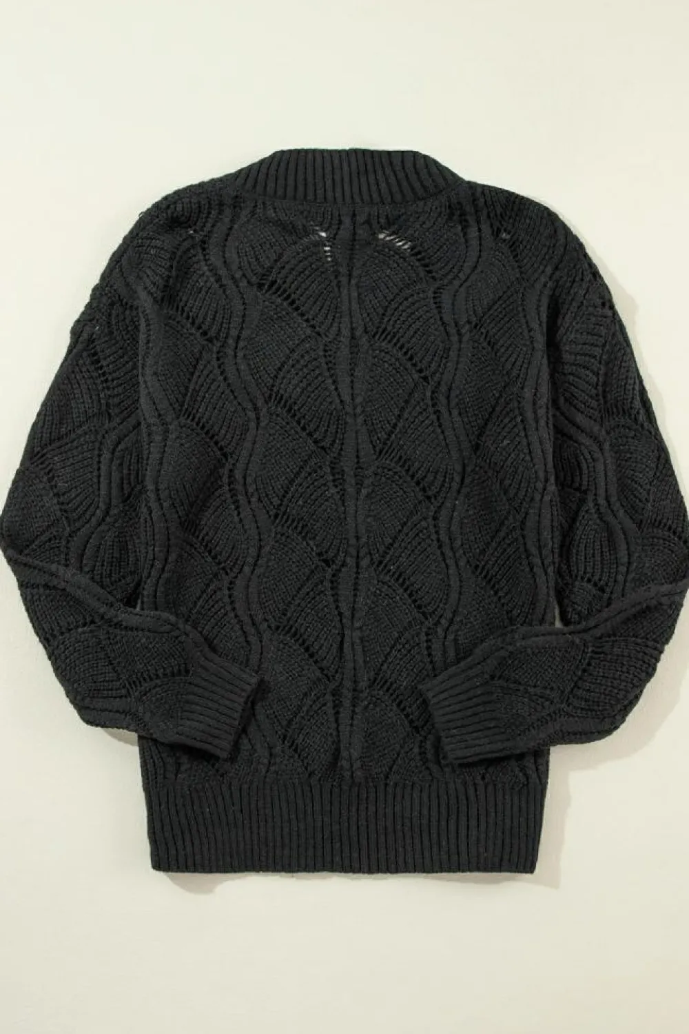 Hot Dear-Lover Hollow Out Knit V Neck Drop Shoulder Sweater Black