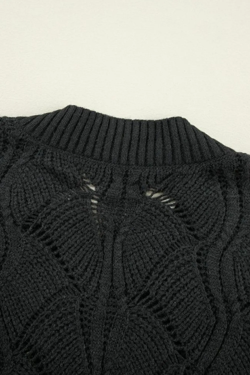 Hot Dear-Lover Hollow Out Knit V Neck Drop Shoulder Sweater Black