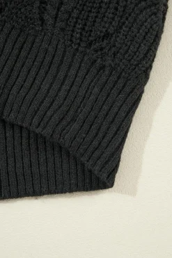 Hot Dear-Lover Hollow Out Knit V Neck Drop Shoulder Sweater Black